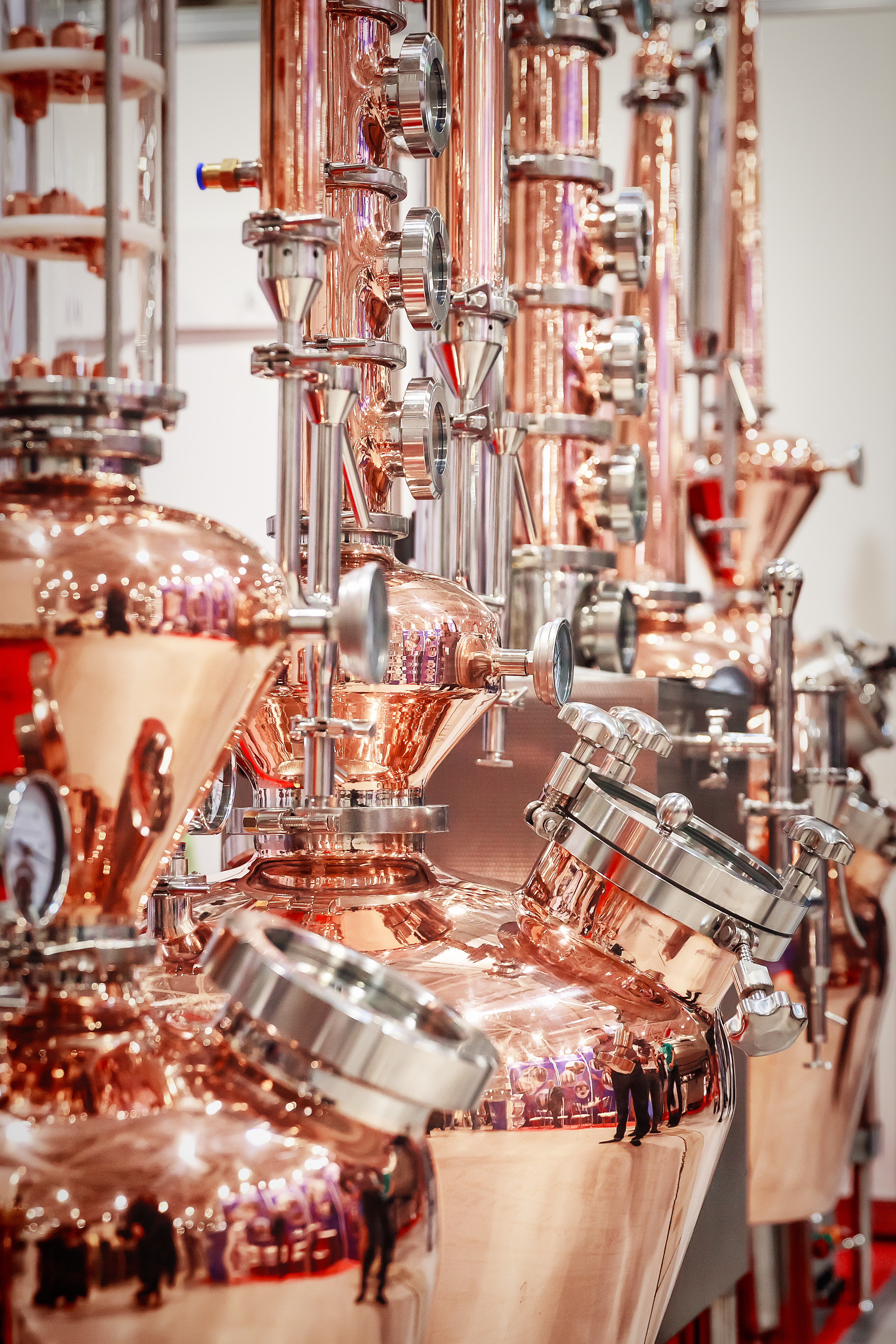 Copper distilling equipment in a modern distillery