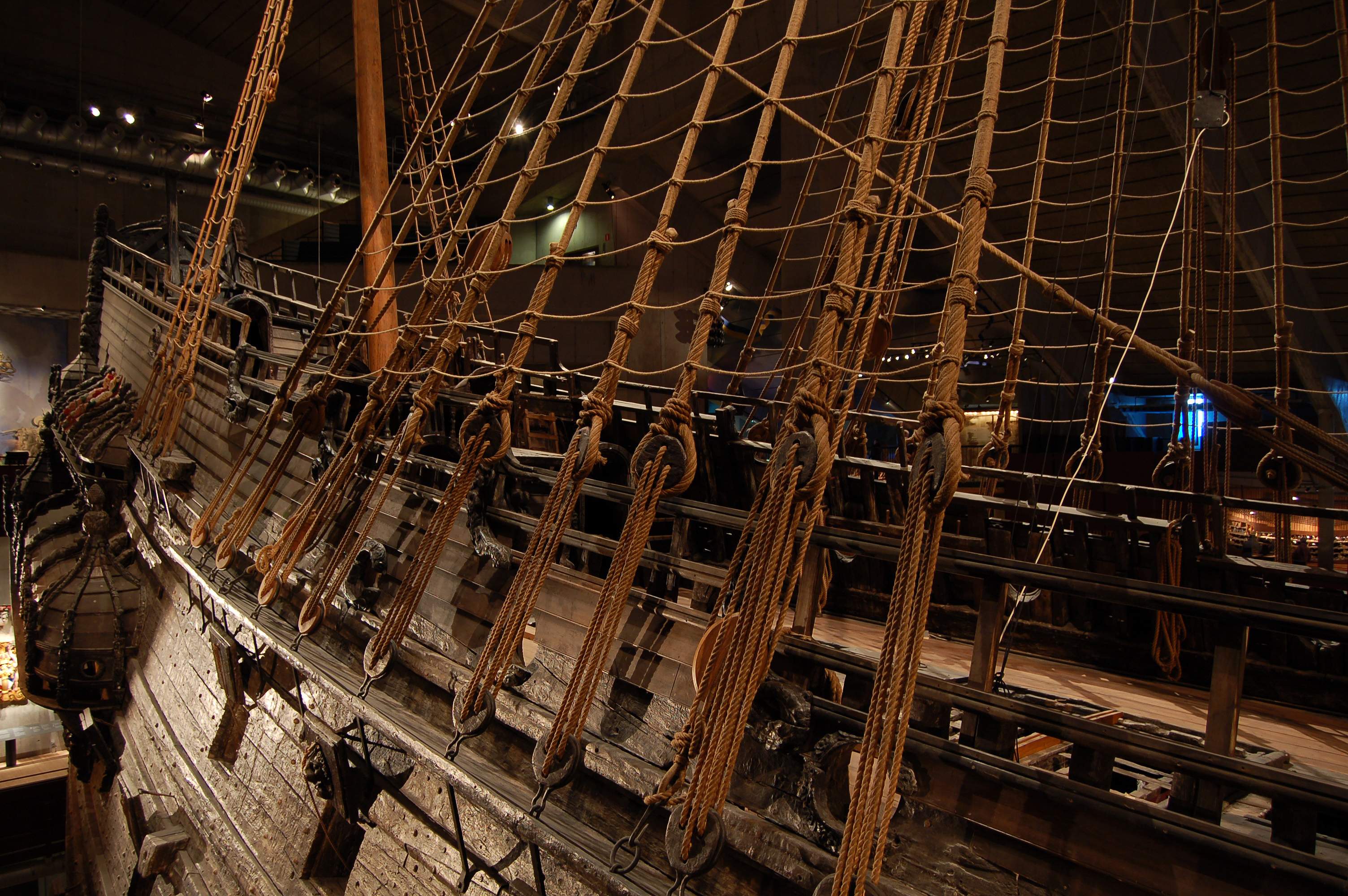 Historic naval ship rigging and deck details